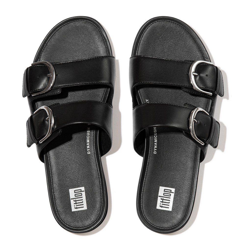 Fitflop Womens Slides - Gracie Buckle Leather - Black - 629-PISODQ